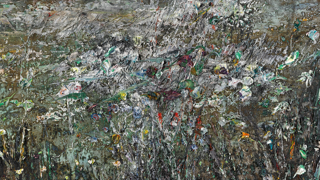 Anselm Kiefer, le dormeur du val, 2014, Acrylic, emulsion, oil, shellac, charcoal and sediment of electrolysis on photograph mounted on canvas, 190 x 330 cm (74,8 x 129,92 in), Courtesy Galerie Thaddaeus Ropac, Paris/Salzburg © Anselm Kiefer, Photo: Ulrich Ghezzi