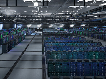 Data center server cabinets used to store and process large-scale AI datasets