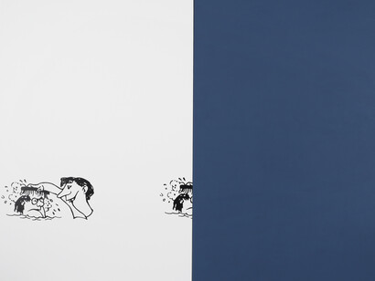 Oliver Osborne,
Scrub (Leytonstone), 2014,
Oil on silkscreen on linen,
220 x 280 cm
