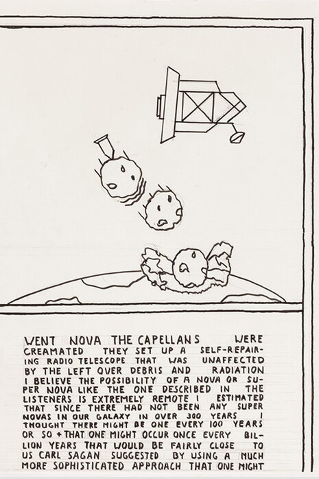 Untitled, (Is This a Warning?),detail upper right panel, 2014, Ink on paper, 18X24 in. each panel.