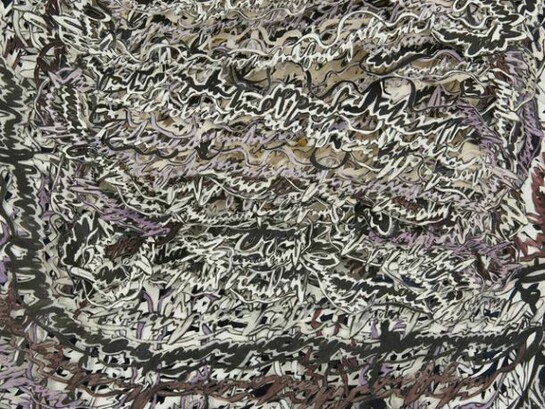 Natasha Bowdoin, Running Script (detail), 2013, gouache ink and pencil on cut paper, 42 by 42 by 2.5 inches