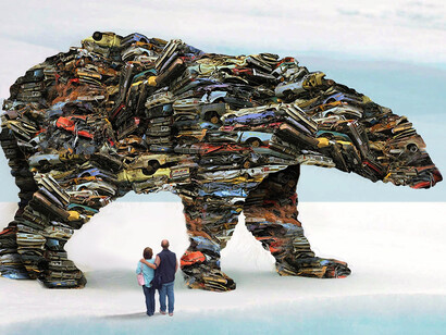 Donald Gialanella’s "Spirit  of the North", concept for a sixty-foot sculpture welded from scrap automobiles for a downtown park in Fairbanks, Alaska. Courtesy of Donald Gialanella