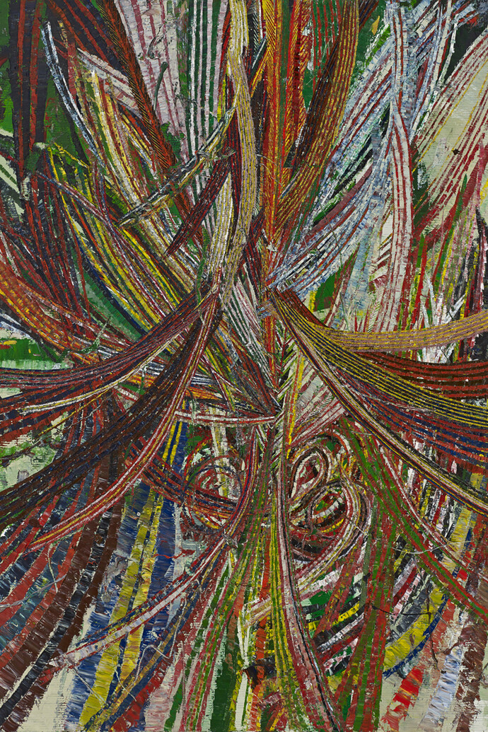 Mark Grotjahn. Untitled (Circus No. 6 Face 44.22). 2013. Oil on cardboard mounted on linen. 101 7/8 × 72 3/4” (258.8 × 184.8 cm). Courtesy of Mark Grotjahn. Copyright Mark Grotjahn. Photo: Douglas M. Parker Studio  