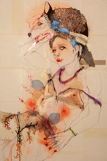 Elena Monzo, FullMoon, 2016. Tecnica mista su tela, 150 x 100 cm. Courtesy of Gilda Contemporary Art