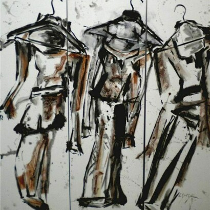 Henri Gueguen, Design For the Haute Couture, Lacquer on Wood, 47" x 47"