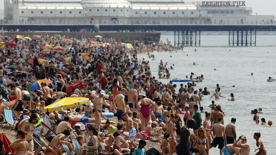 Crowded beach in Brighton, UK