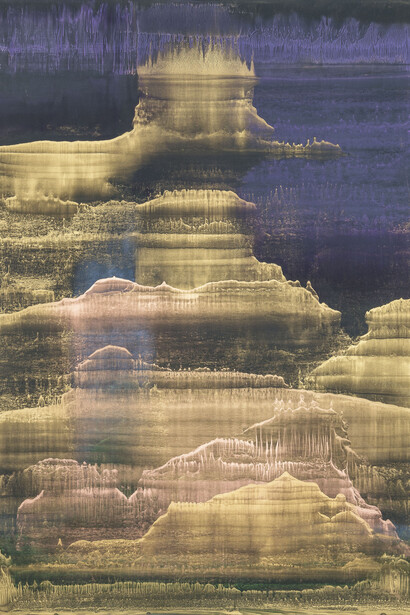 Matteo Montani, Hymn #1, 2017, olio e polveri su carta abrasiva montata su tela, 140x100 cm