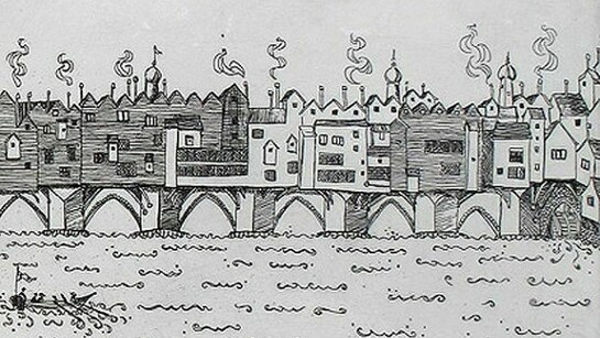 Niamh Mac Gowan. London Bridge c. 1600, Etching, Edition of 175