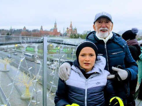 Paul S. Cutter, visiting Russia in 2020, with his son Alex Sasha