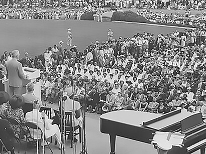 President Truman delivered an address during the closing session of the 38th annual conference of the National Association for the Advancement of Colored People (NAACP) at the Lincoln Memorial in Washington, D.C.