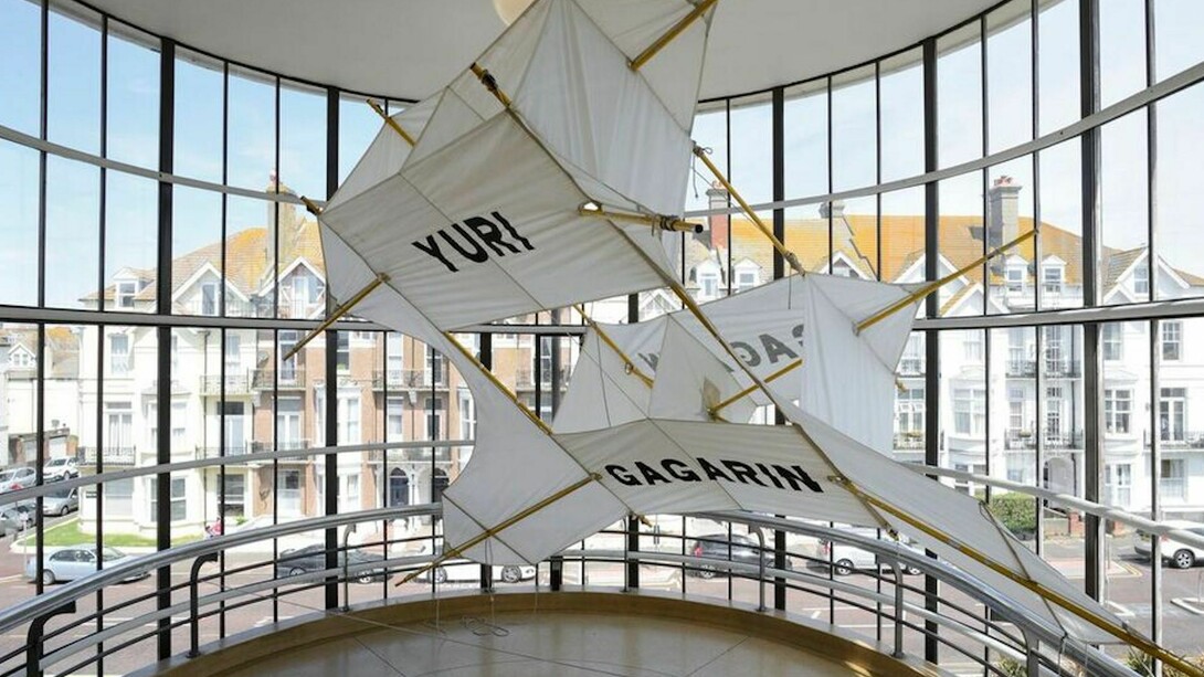 Installation shot of Simon Patterson: Safari: an exhibition as expedition featuring Manned Flight 1999-
Photo: Nigel Green, Courtesy De La Warr Pavilion