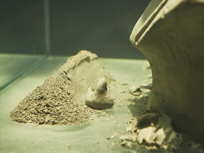 Project Arts Centre, Stéphane Béna Hanly, Length of a Legacy (Robert Oppenheimer), 2015, unfired clay, water tank, water (Cube), detail