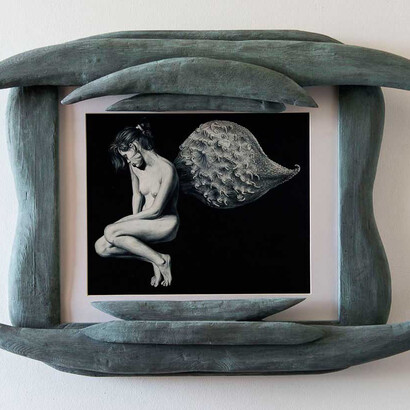 José Molina, La cacciata dal paradiso, 2015, collezione “Beloved earth”. Matita grassa su carta, 83,5 x 67 cm
