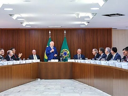 Presidente Lula faz primeira reunião ministerial no Palácio do Planalto; Brasília, Brasil