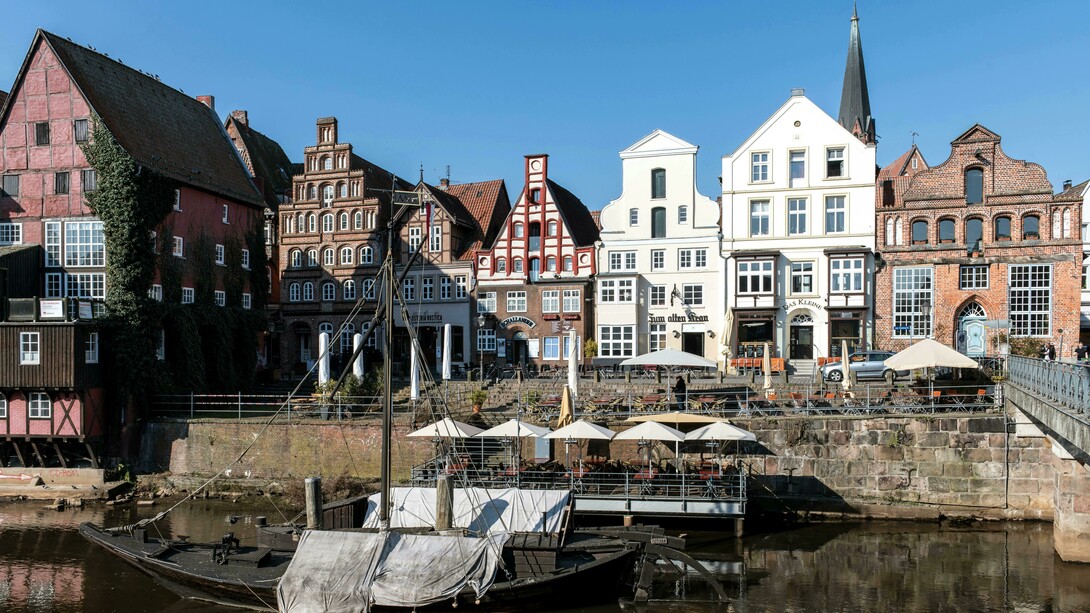 Lüneburg’s harbor on the Ilmenau River showcases stunning medieval architecture in Lower Saxony, Germany