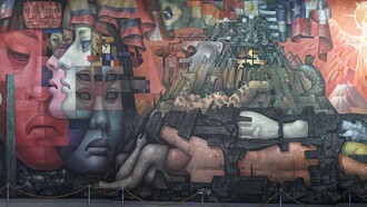 Detalle del mural "Presencia de América Latina", Casa del Arte, Universidad de Concepción, Chile; obra hecha en 300 metros cuadrados por el artista Jorge González Camarena entre 1964 y 1965