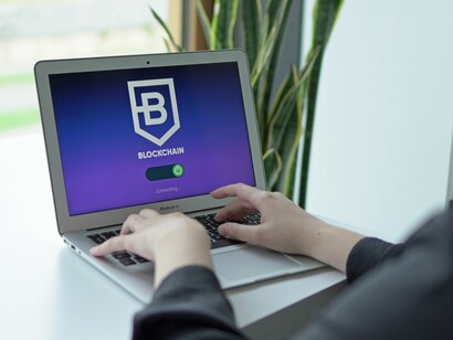 A blockchain screen on a laptop 