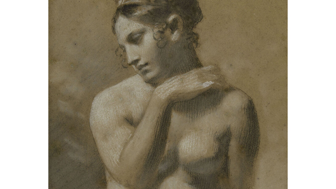 Pierre-Paul Prud’hon, Female Nude, black and white chalk on blue paper, © cliché Bernardot- Musée Baron Martin-France