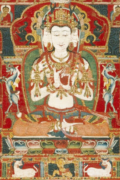 Sarvavid Vairochana, from a set of the Five Jina Buddhas, represents the complete purification of all evil rebirths as described in the Sarva Durgati Parishodana Tantra