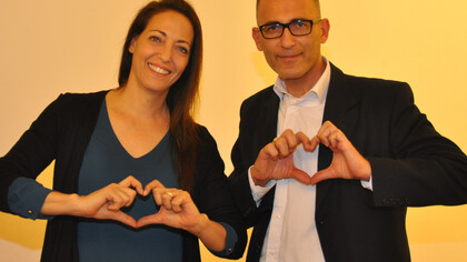 Pierre Lavi with Mrs. Lihi Lapid, an Israeli author and journalist. Photo by: Ephraim Tsfoni
