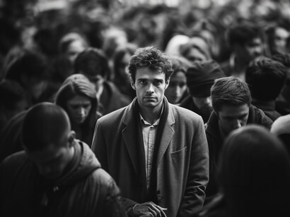 Sozinho em meio à multidão. Tão solitário, em multidão apinhada nas avenidas e torres onde luta e labuta nas metrópoles insanas e imparáveis, só belas nas noites insones…