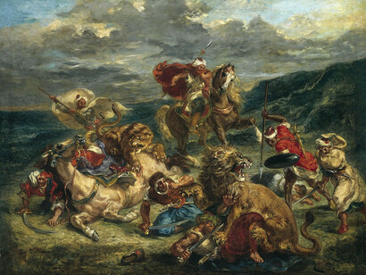 Eugène Delacroix, Lion Hunt, 1861, Oil on canvas, 76.3 x 98.2 cm © The Art Institute of Chicago, Illinois, Potter Palmer Collection, 1922.404
