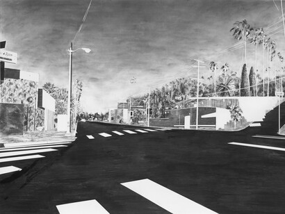 Maxime Duveau, Sunset BvdMaltman Ave, 280cmx190cm, Fusain sur papier