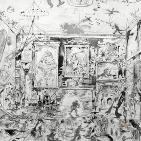 David Scher, “Babel / Inferno,” Mixed media on paper, 34 x 47 inches