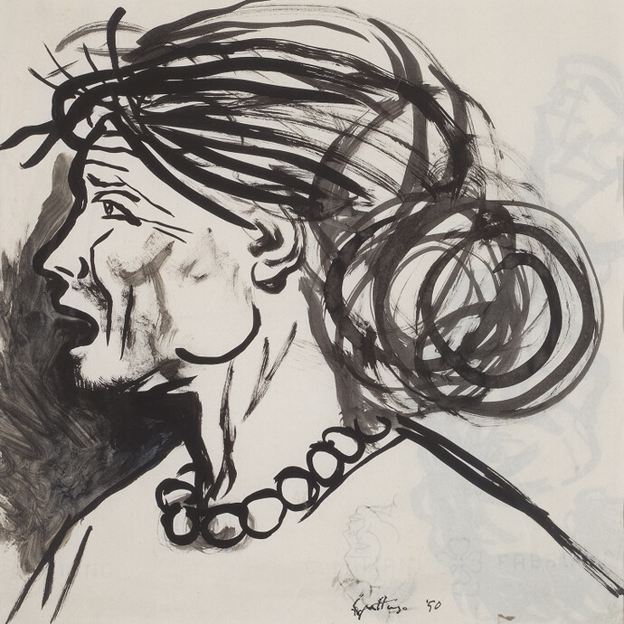 Renato Guttuso, Portrait of a Woman in Profile, 1950
Mixed media on paper, 27.5 x 27.5 cm, Courtesy Galleria d’Arte Maggiore, Bologna