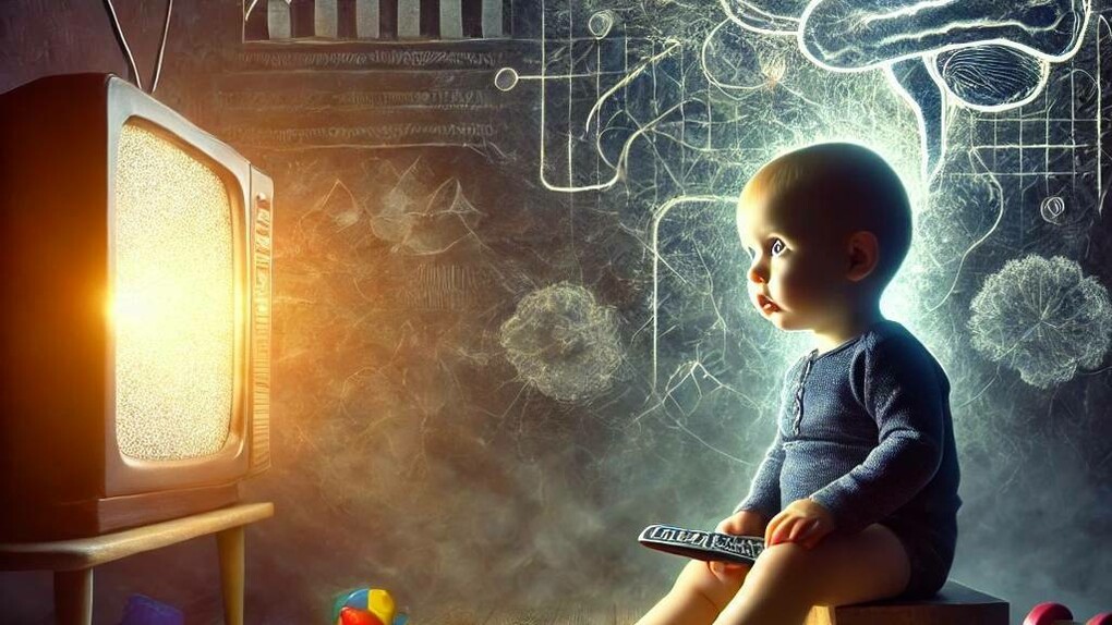 Illustrazione di un bambino ipnotizzato davanti alla TV