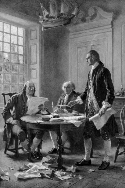 Jean Leon Gerome Ferris- Jefferson, Adams y Franklin escribiendo la Declaración de Independencia