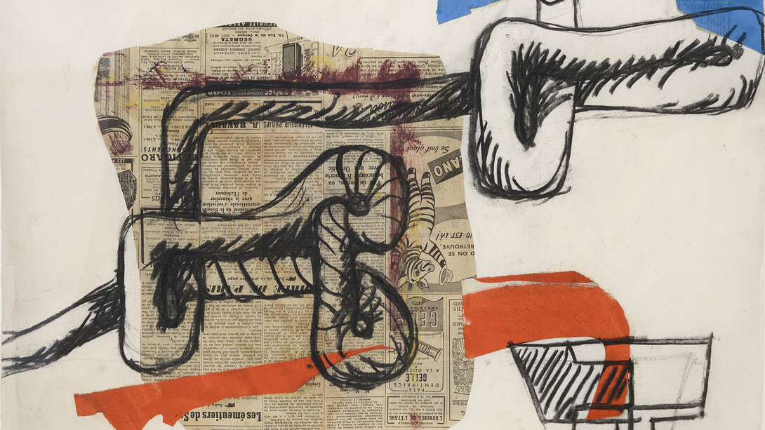 Corde et verres, 16 mai 1954, Collage de journal, papiers gouachés et fusain sur papier, 48 x 62 cm © Fondation Le Corbusier, Paris, 2015, Courtesy Galerie Eric Mouchet – Galerie Zlotowski