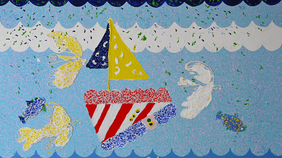 Lana Khayat, Voile (detail), mixed acrylic on canvas, 176x196cm, 2023. Courtesy of the artist and Artbooth Gallery, Abu Dhabi