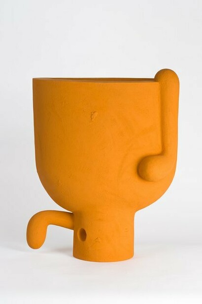 Ivan Carmona, Vasija, 2023, mineral paint on ceramic, 23 x 19 1/2 x 12 in. Courtesy of the artist and PDX Contemporary Art