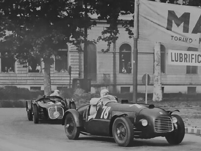 The winner Raymond Sommer in 1947 Ferrari  chased by Luigi Villoresi in Maserati A6GCS Torino 1947, Italy