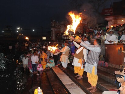 Night aarti by the River Ganges in Haridwar, India