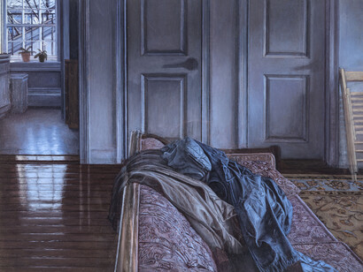 Maya Brodsky, Coat/Girl, 2014, Oil on panel, 9” x 12”