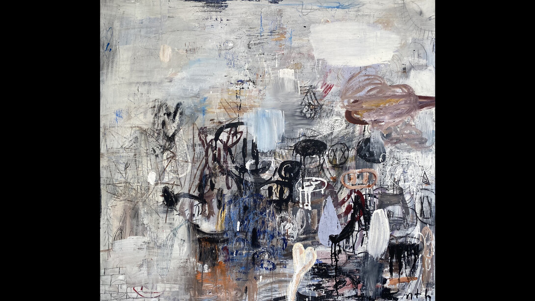 Michael T. Hensley, Breakfast of Champions, 2022, mixed media on panel, 46x42 inches. Courtesy the artist and Sandler Hudson, Atlanta