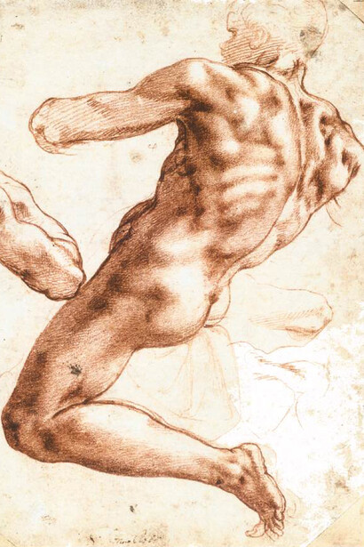 Michelangelo Buonarroti; Estudio para los frescos de la Capilla Sixtina, s. XVI (detalle)