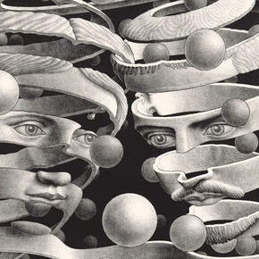 Maurits Cornelis Escher
Vincolo d’union, Aprile 1956
Litografia, 25,3×33,9 cm
Collezione privata, Italia
All M.C. Escher works © 2019 The M.C. Escher Company. All rights reserved