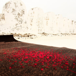 Sara Ouhaddou, Recycled rubberized cloth and silk embroidery