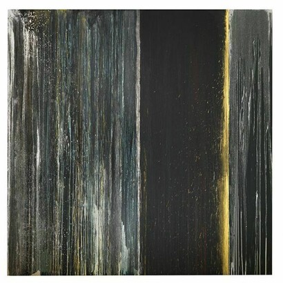Pat Steir, Black, Blue, Silver and Gold, 2013, Oil on canvas, 11 x 11 feet, 132 x 132 inches, 335.3 x 335.3 centimeters