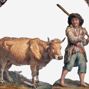 Francesco Londonio, Presepe, Contadinello con mucca in un arco, cm. 55 x 59