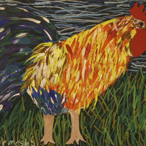 The Red Rooster, Dharmesh Seenanan, Age 9, Grade 3, P.S. 161, Queens, Art Teacher: Debbie Rich, Tempera and oil pastel on paper. Courtesy New York City Department of Education