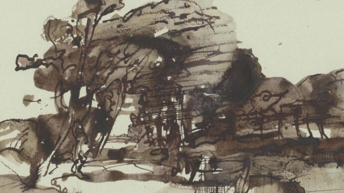 Horst Janssen (1929–1995), Landschaft in Holstein – Hommage à Claude Lorrain, 4. August 1972