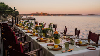 Exquisite dining experience amidst the elegant dinner set-up at Hotel Capo d’Orso, Sardinia