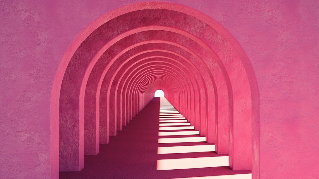 A sunlit, pink tunnel, designed to be bathed in natural light