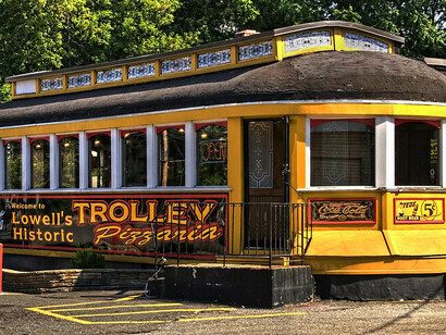 Trolley pizza, 1950.  Lowell . Fotografía de Liz West, EE. UU.