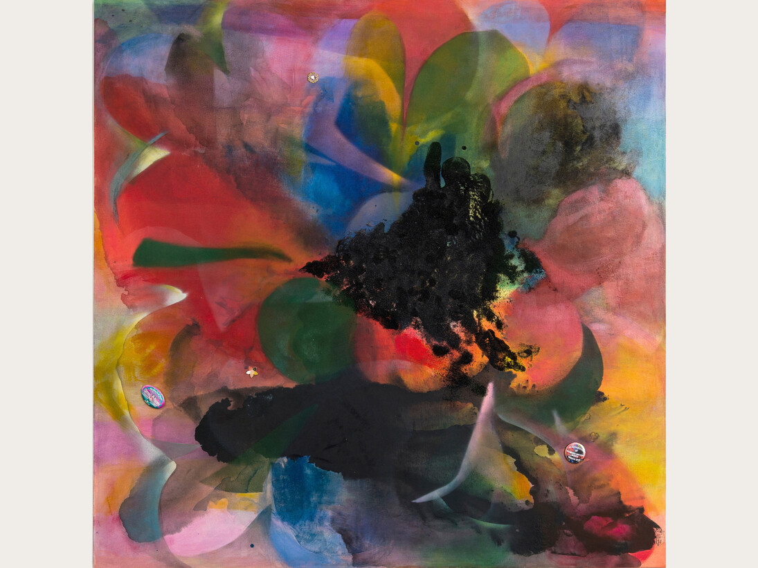 Rochelle Feinstein, In Anticipation of Women's History Month, 2013, Acrylic, oil, smalt, buttons on canvas, 60 x 60 in.