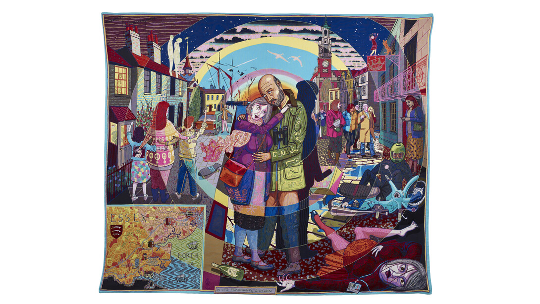 Grayson PerryIn its Familiarity Golden, 2015 Tapestry 290 x 343 cm 114 1/8 x 135 1/8 in Published by Paragon© Grayson Perry Courtesy the artist, Paragon | Contemporary Editions Ltd and Victoria Miro, London